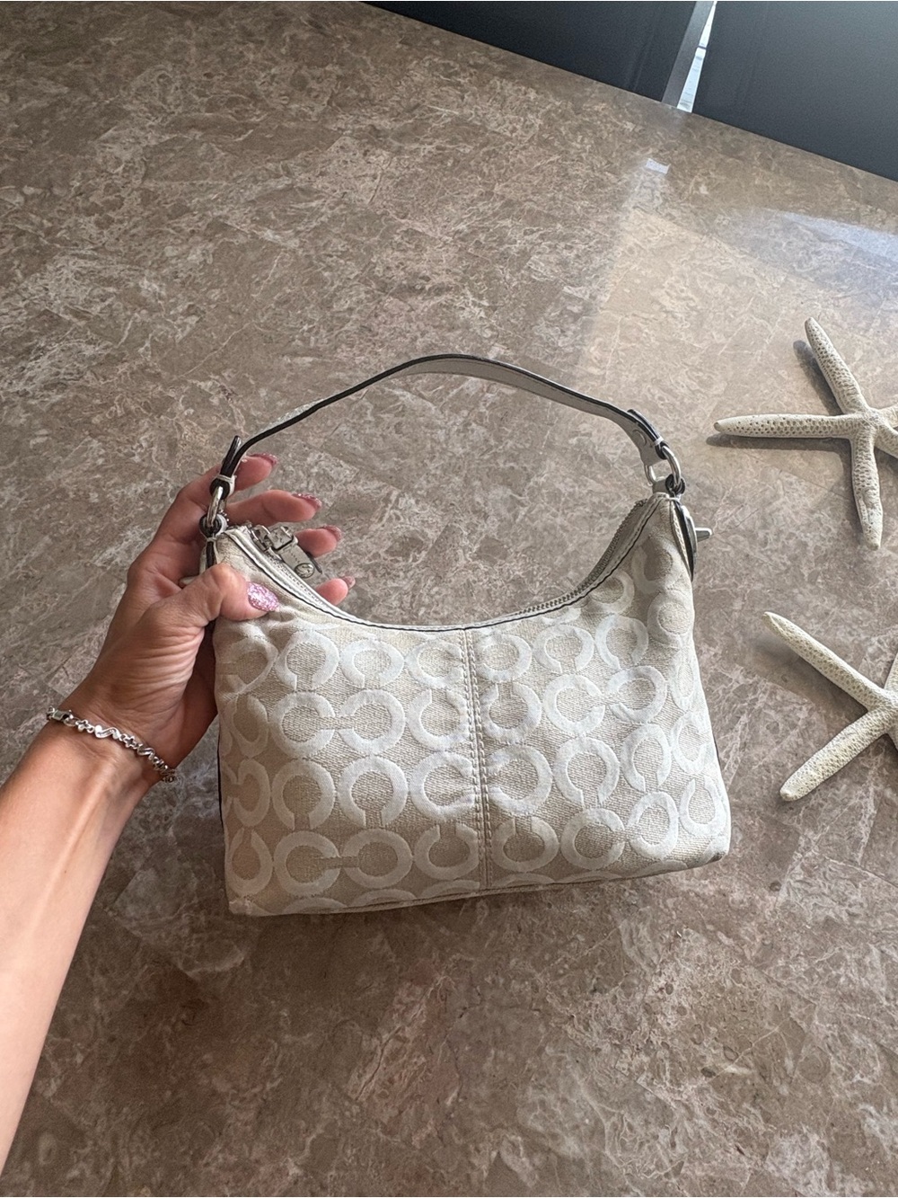Classic Signature Pattern Shoulder Bag in Light Beige